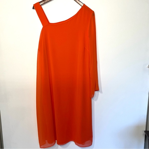 Soft Surroundings Orange Caramba One Shoulder Georgette chiffon dress large - Picture 2 of 6